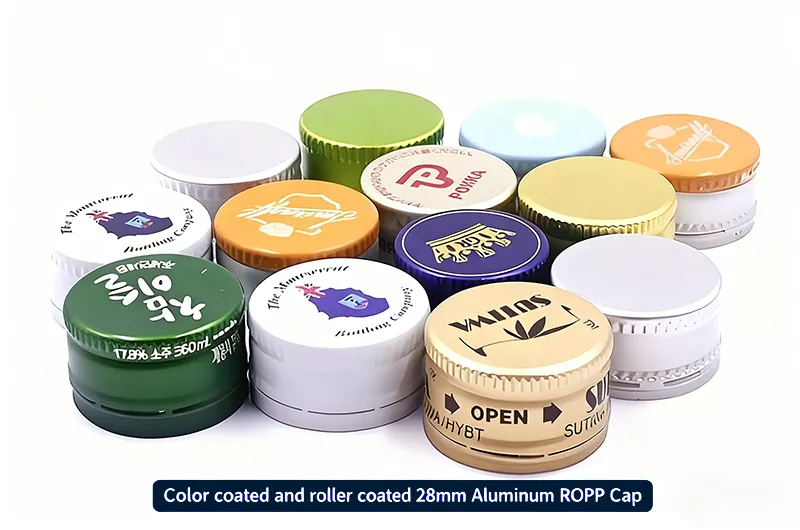Color coated and roller coated 28mm Aluminum ROPP Cap