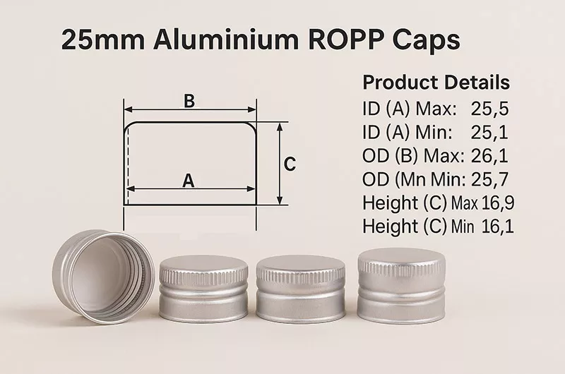25mm Aluminium Ropp Caps